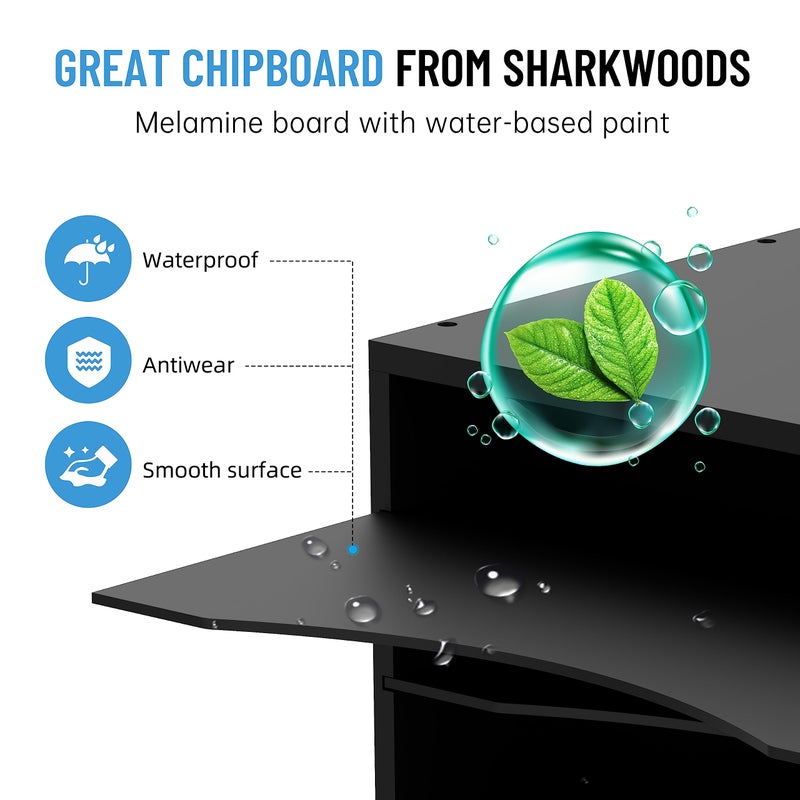 SHARKWOODS منظم ورق شاركوودز ثلاثي الطبقات للمكتب، منظم سطح مكتب خشبي مع صينية رسائل قابلة للتعديل، فارز بريد للمكتب والمدرسة والمنزل، أسود - Image 5